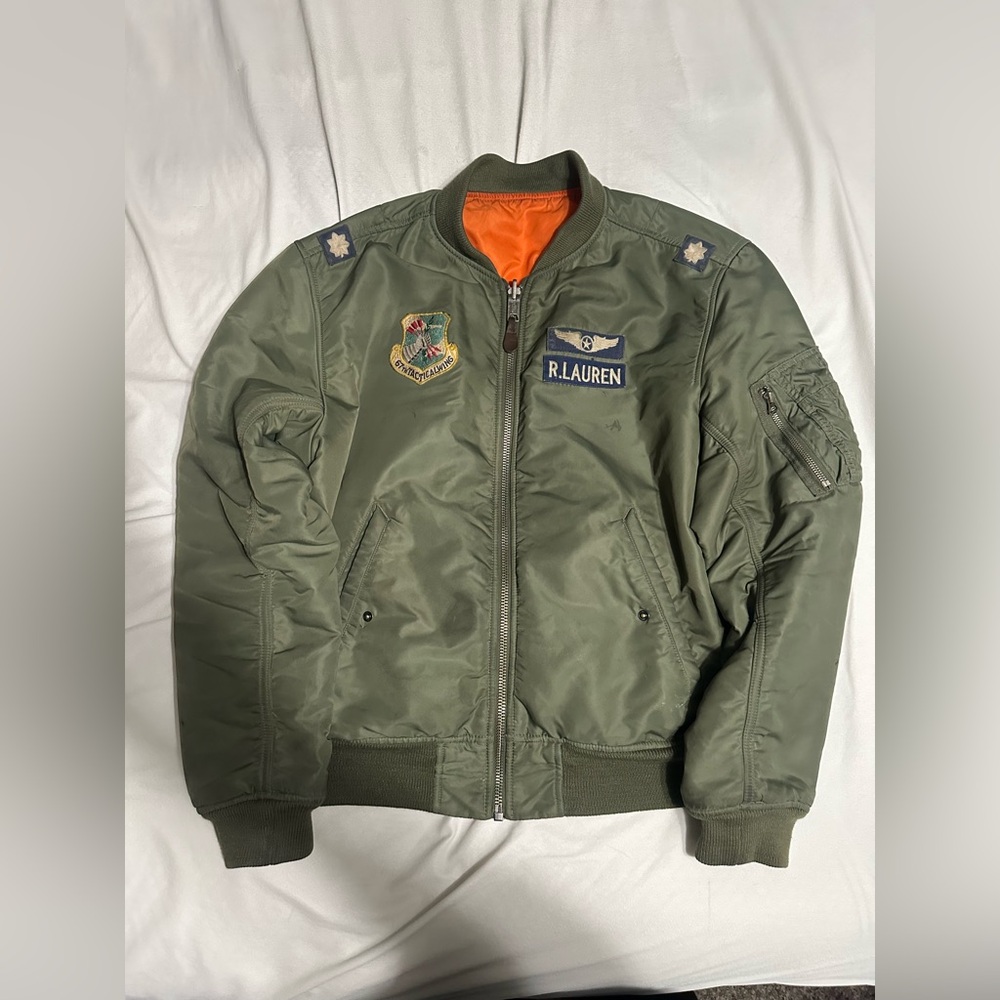 Ralph Lauren Green Bomber Jacket with Orange Lining